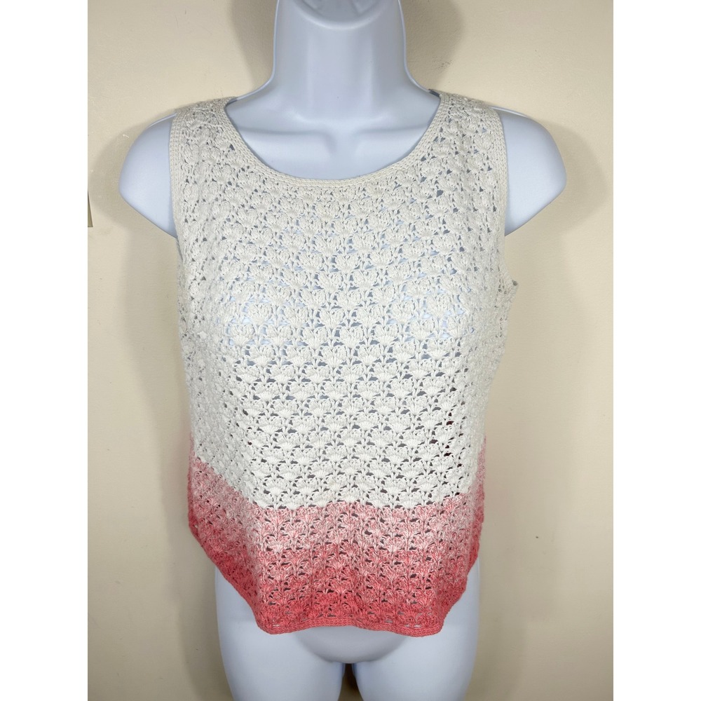 VTG Norton McNaughton Crochet Tank Top Women PM Pink Cream Ombre Fairy Cottage‎